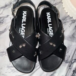 Karl Lagerfeld Black Sandals with Silver Accents